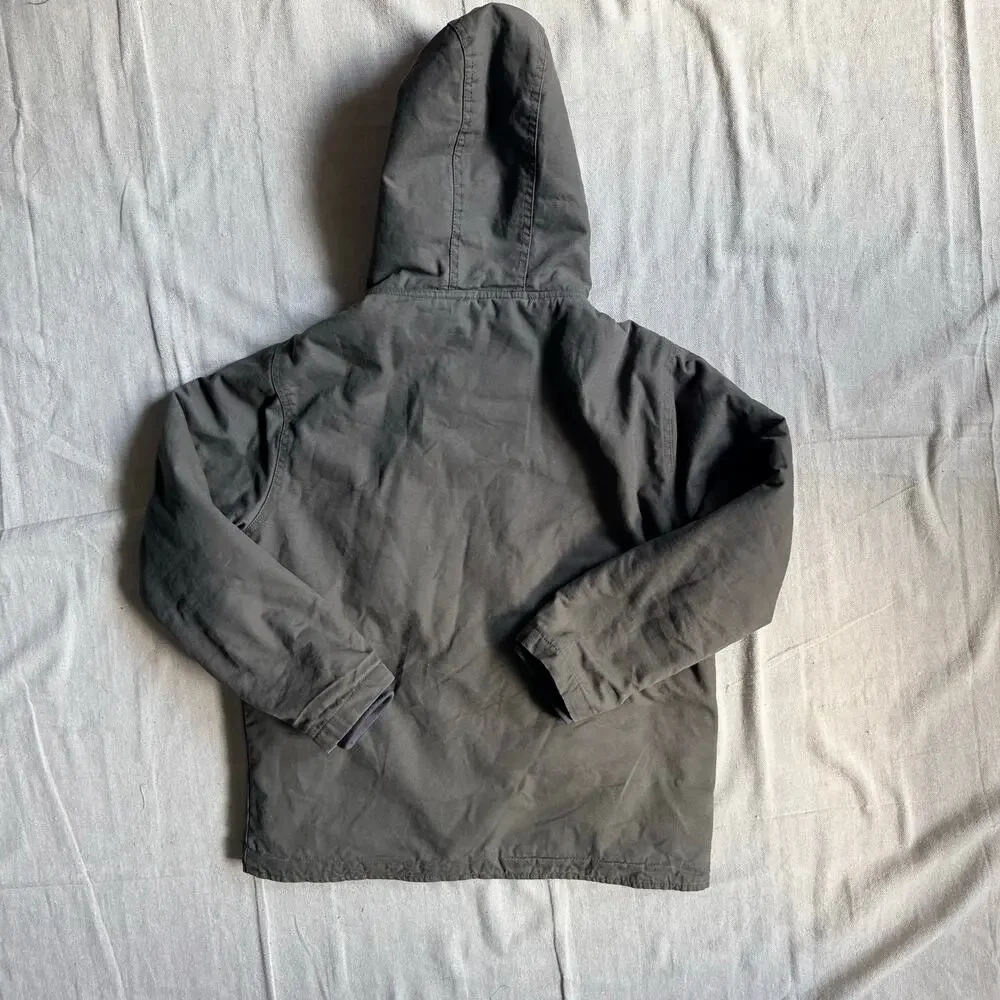 Sherpa Fleece Lined Canvas Hooded Jacket Men's M Olive Workwear Coach Coat
